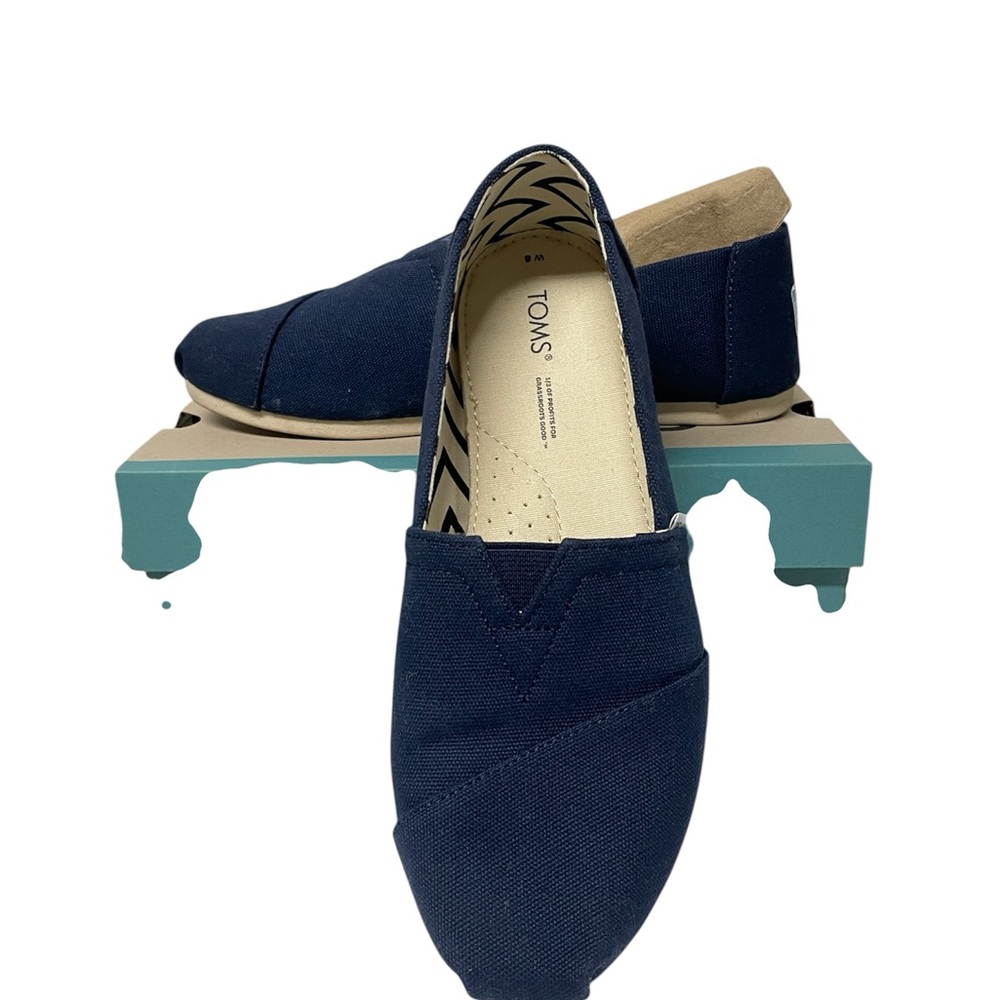 Toms Navy cotton Canvas Slip-On Flat Alpargata Navy Blue Sz 8 New with Box - Picture 7 of 16
